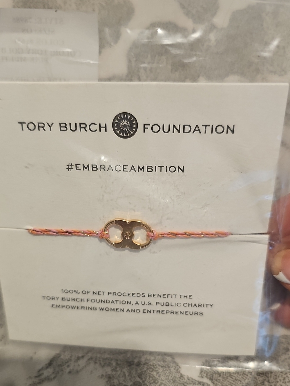 Tory Burch Coral-Peach Braided Cord Bracelet with Gold Logo
